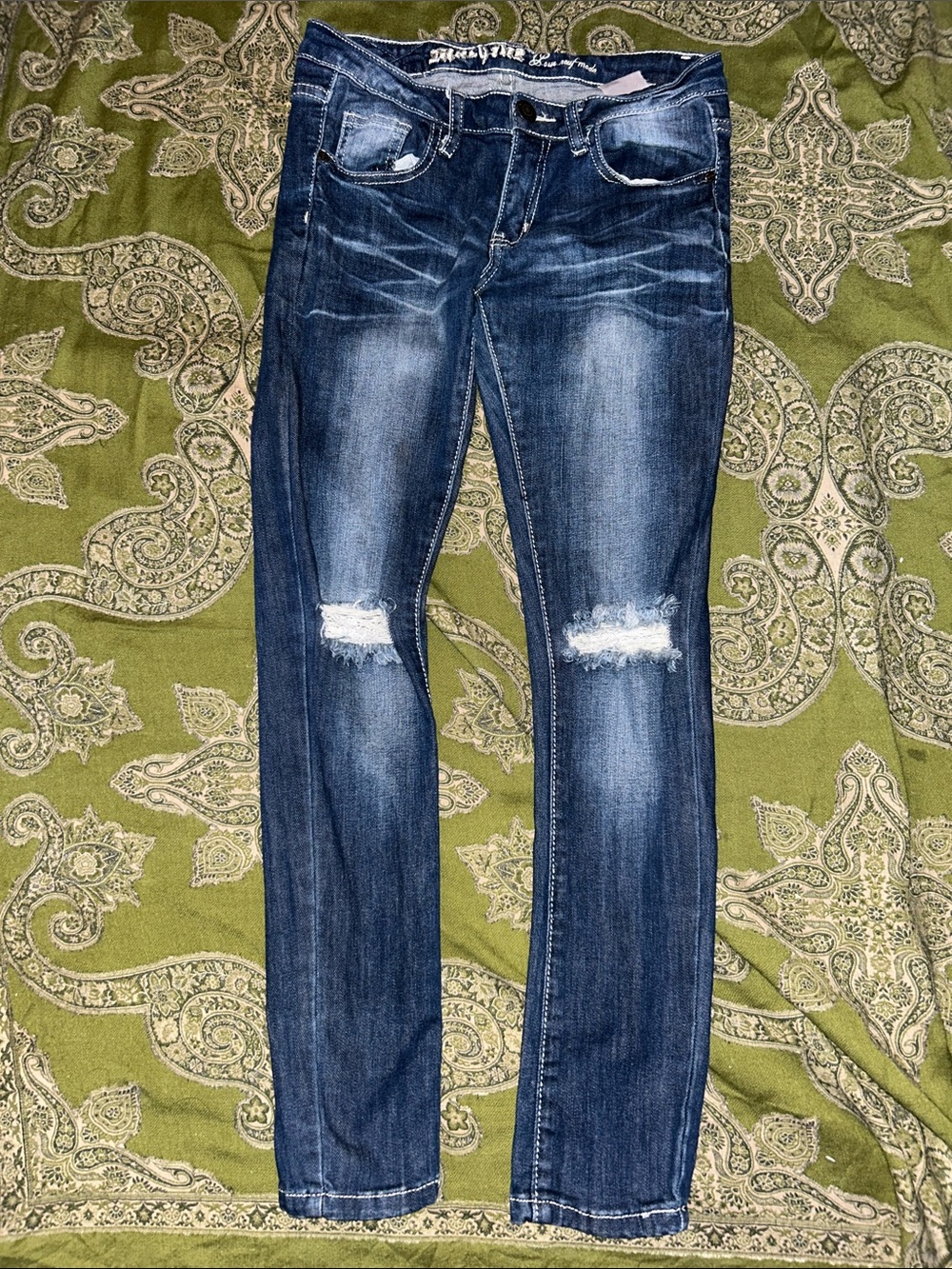 Machine Blue Distressed Skinny Jeans
